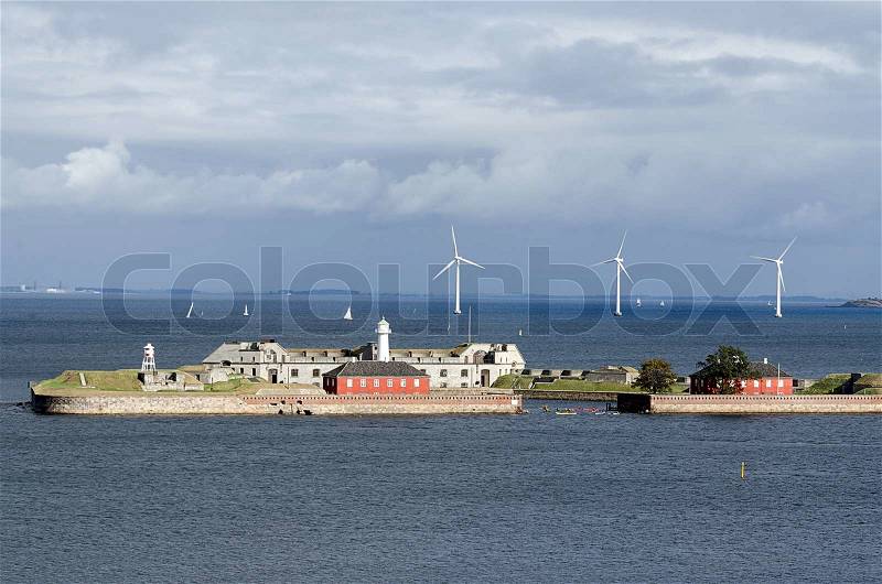 Marine wind farm in the coast of Copenhagen, stock photo