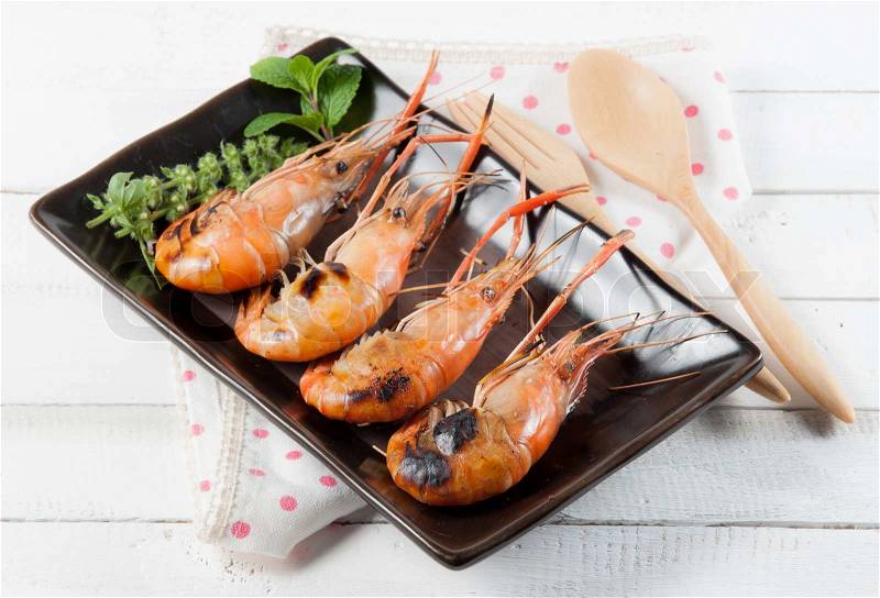Steamed shrimp on a white background, stock photo