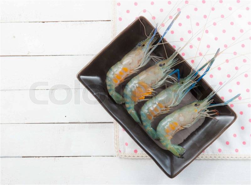 Fresh shrimp from the farm for cooking on wood, stock photo