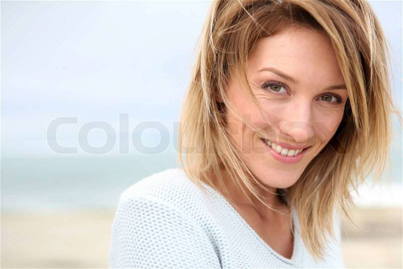 Portrait of beautiful 40-year-old blond woman, stock photo