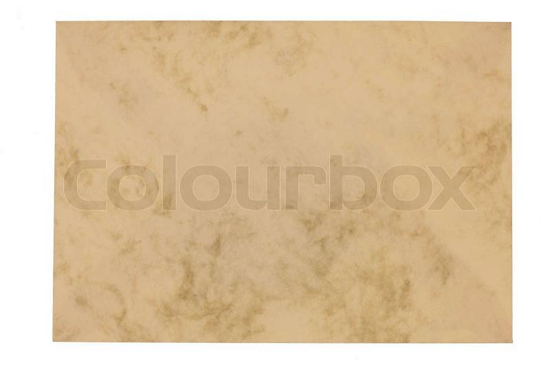 Empty unmarked envelope made of marbled paper on white background, stock photo
