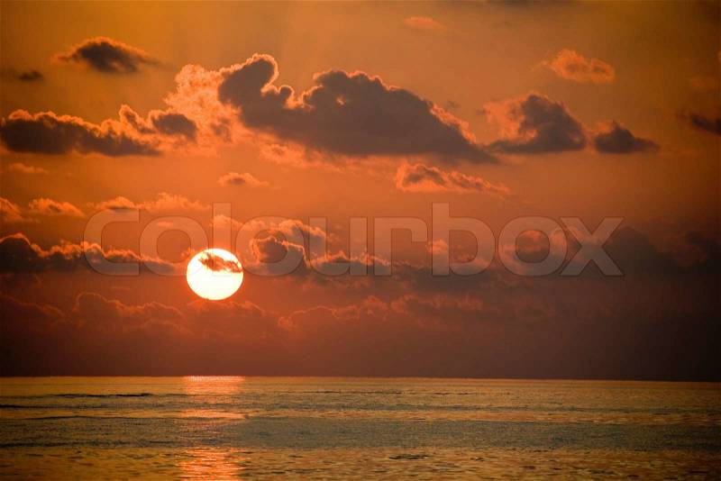 Evening mood and sunset on a dream island. The dream holiday come true, stock photo