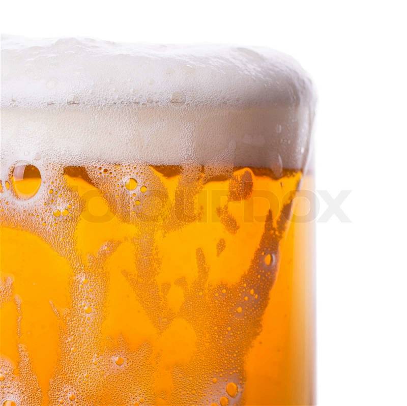 Glass of beer foam Isolated on white background, stock photo