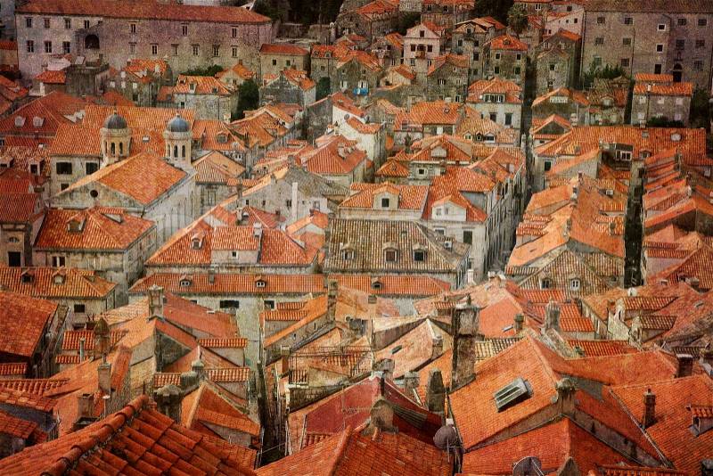 Roofs of Dubrovnik seen from the old town wall. More of my images worked together to reflect time and age, stock photo