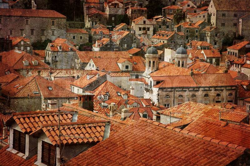 Vintage roofs of Dubrovnik seen from the old town wall. More of my images worked together to reflect time and age, stock photo
