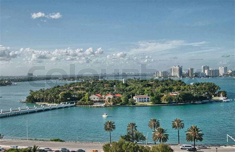 Wonderful Miami skyline, view from Cruise Ship, stock photo