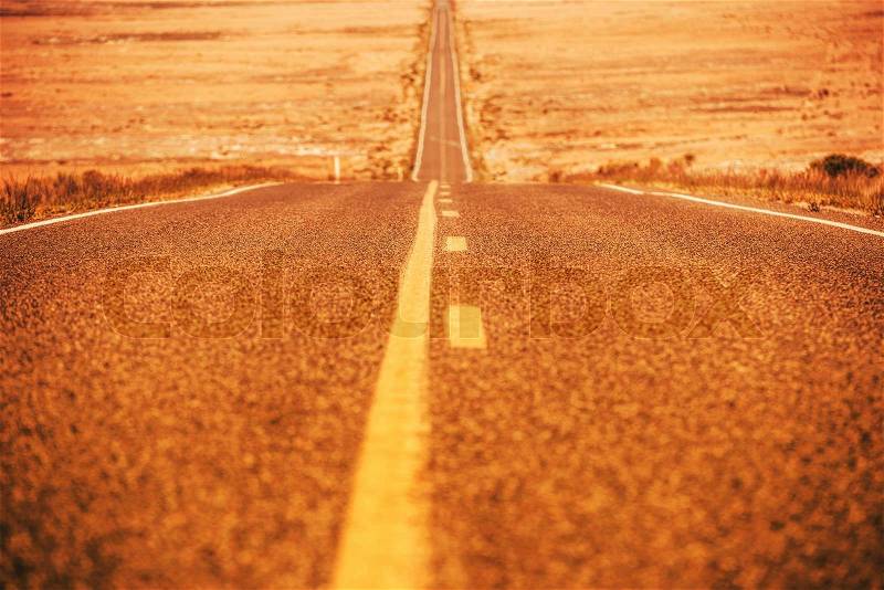 Road To Nowhere with Passing Zone. Western Utah Countryside Highway During Hot Summer Day, stock photo