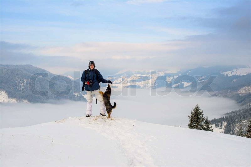 Tourist winter in the mountains, stock photo