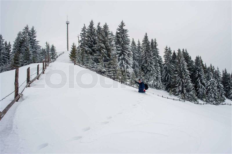 Tourist winter in the mountains, stock photo