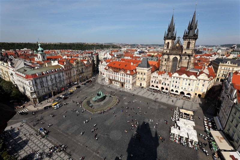 Prague, Old Town Square, View from the Town Hall tower, stock photo