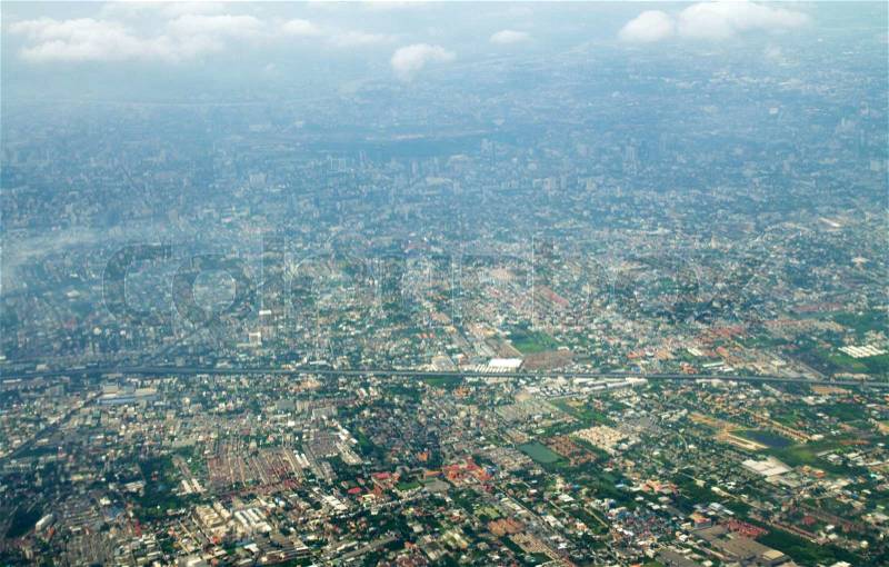 View of city landscape and cloudy Bangkok, Thailand, stock photo