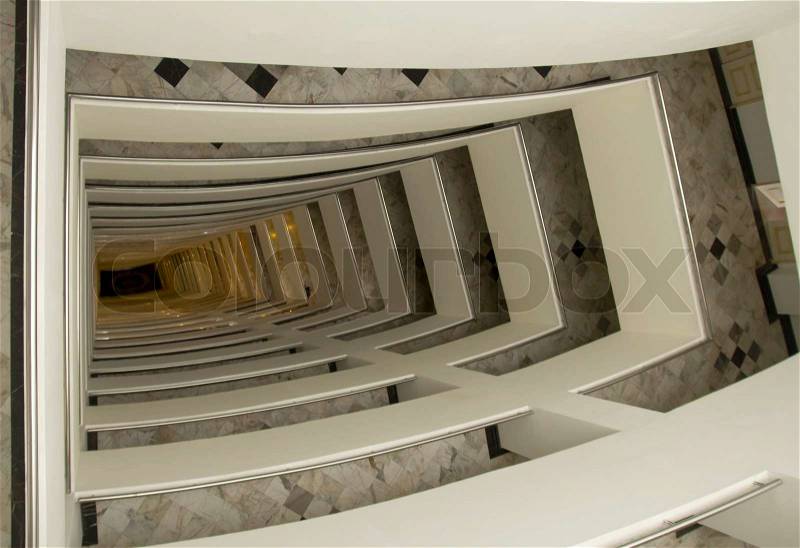 Stairway inside the building top view, stock photo