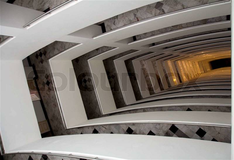 Stairway inside the building top view, stock photo