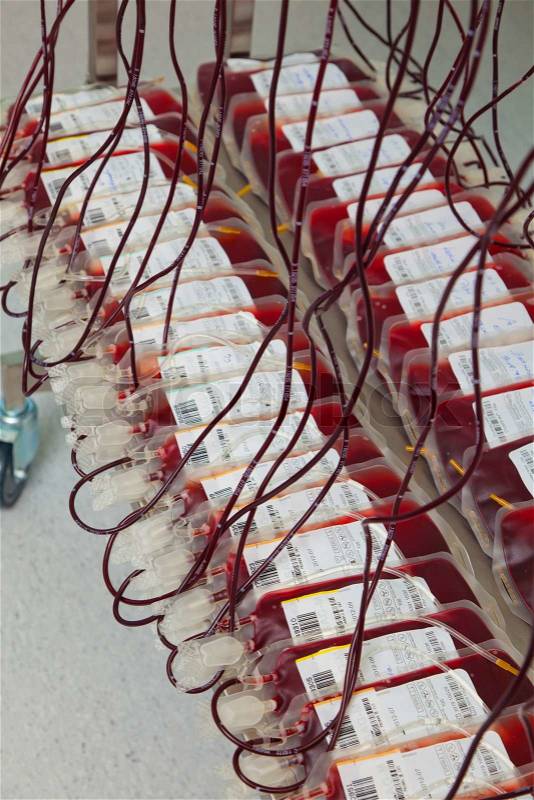 Blood from blood donors in the blood lab. Health and Welfare, stock photo