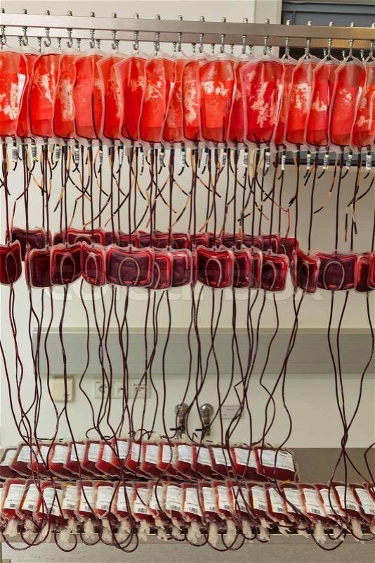 Blood from blood donors in the blood lab. Health and Welfare, stock photo