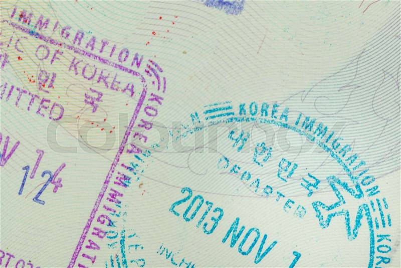 Admitted stamp of Korea Visa for immigration travel concept, stock photo