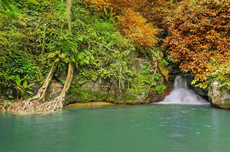 Waterfall in deep rain forest jungle. Krok E Dok Waterfall Saraburi, Thailand, stock photo