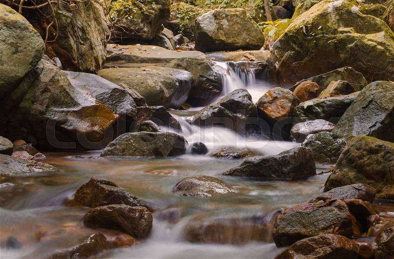 Waterfall in deep rain forest jungle. Krok E Dok Waterfall Saraburi, Thailand, stock photo