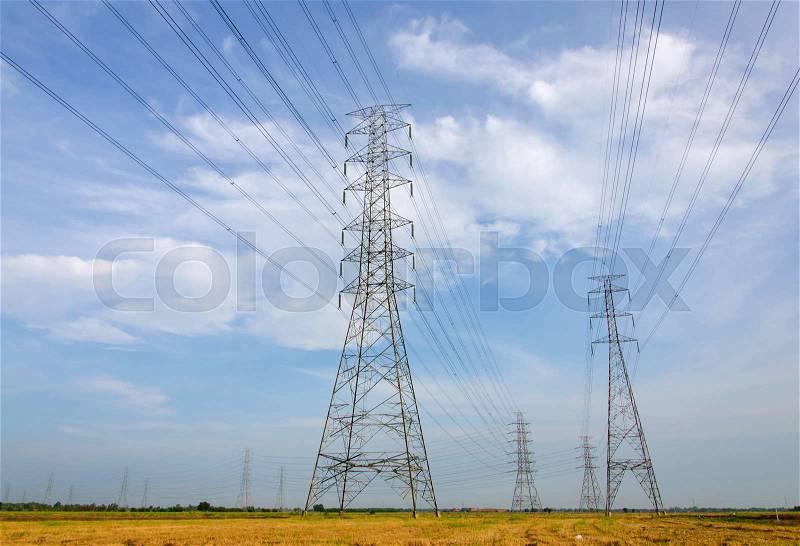 High voltage tower, Power station for making Electricity, stock photo
