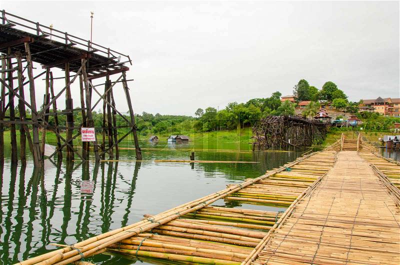 Longest wooden bridge it broken in Thailand, stock photo