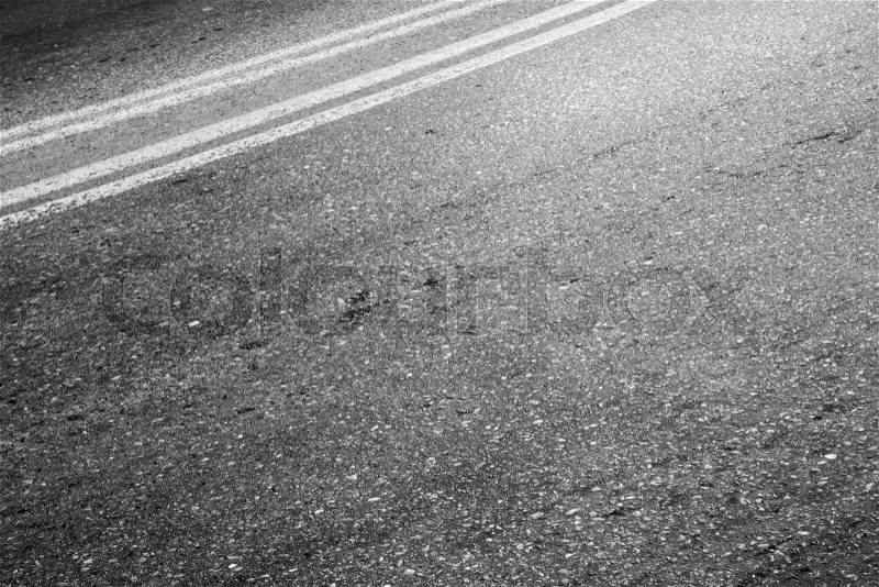 Abstract asphalt road fragment, automotive transportation background, double dividing line, stock photo