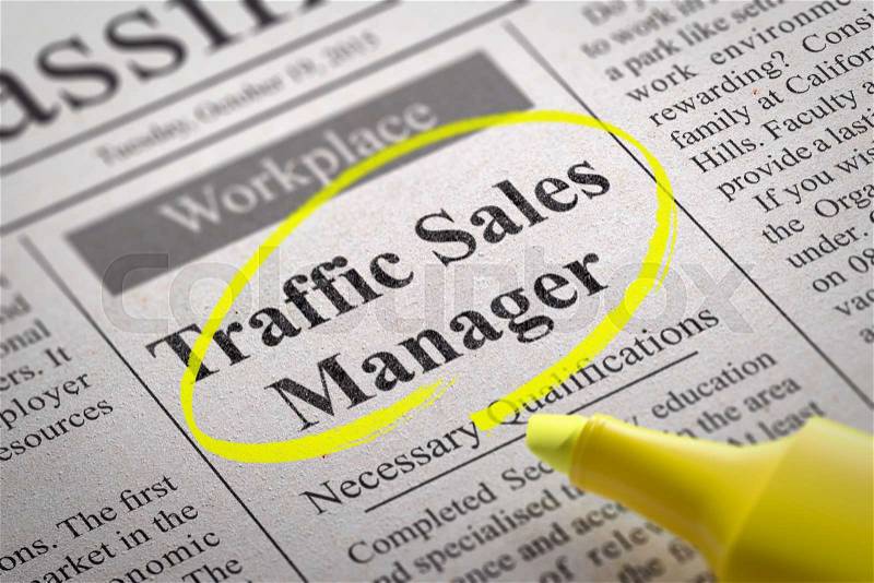 Traffic Sales Manager Jobs in Newspaper. Job Search Concept, stock photo