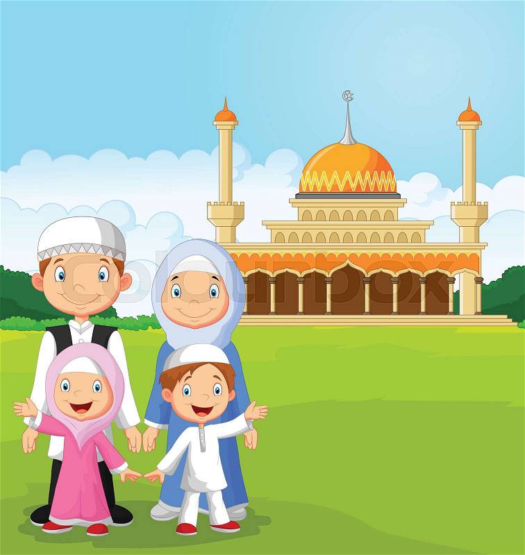 Vector Illustration Of Cartoon Happy Muslim Family Stock Vector Colourbox