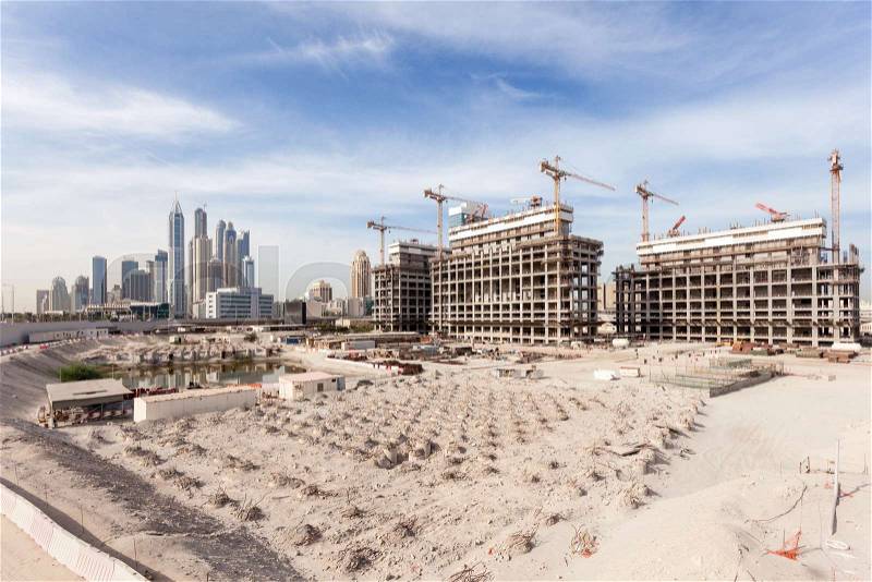 Construction site in the city of Dubai, United Arab Emirates, stock photo