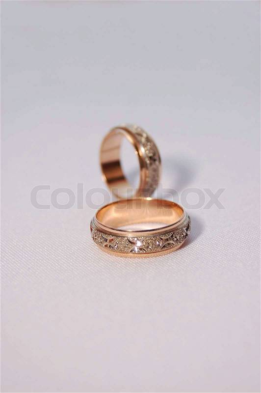 Two gold wedding rings, stock photo