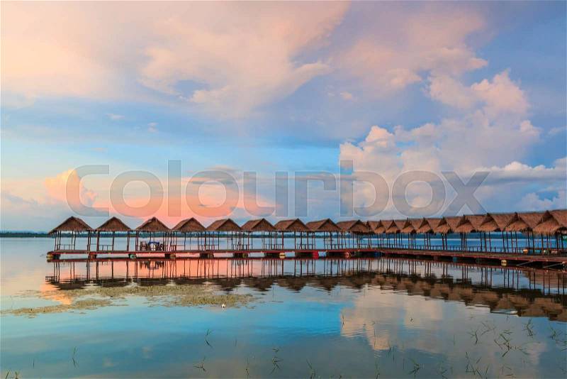 Landscape Twilight light pavilion in water at Ubon Ratchathani Thailand, stock photo