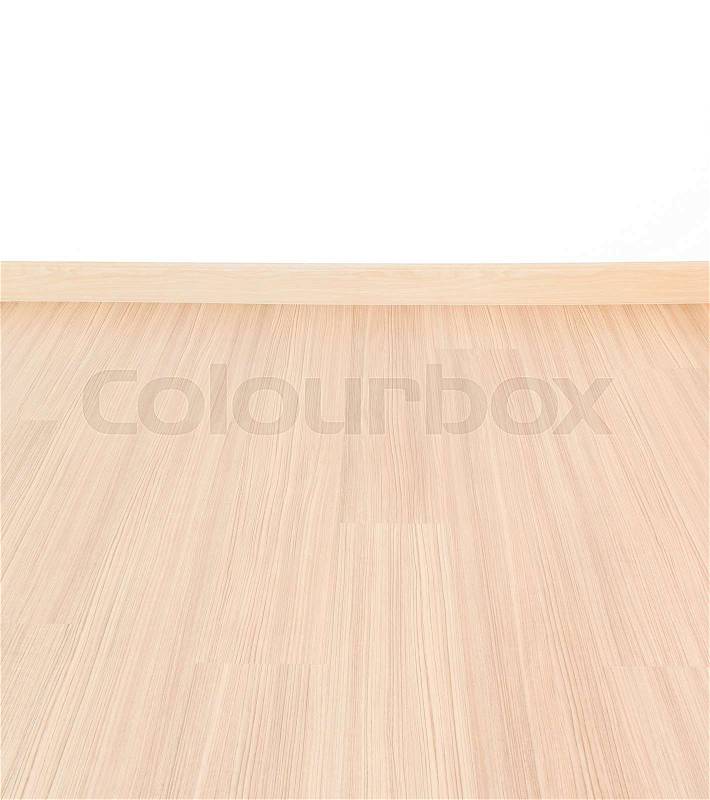 Empty room with wall and wooden floor laminate background, stock photo