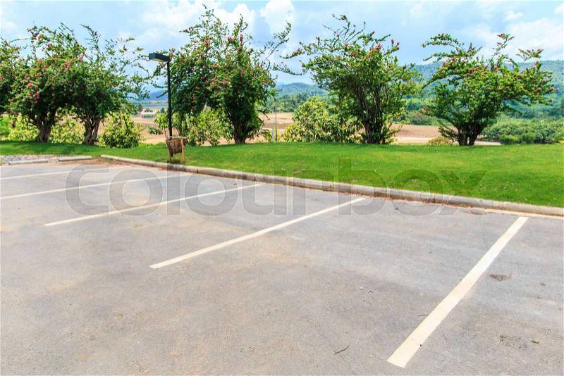 Empty parking lot - Parking lane outdoor in public park, stock photo