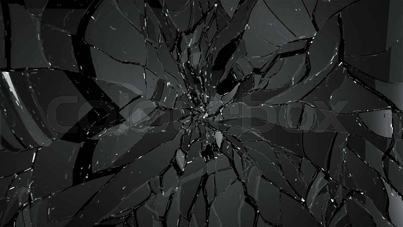 Glass shatter and breaking on black. Large resolution, stock photo