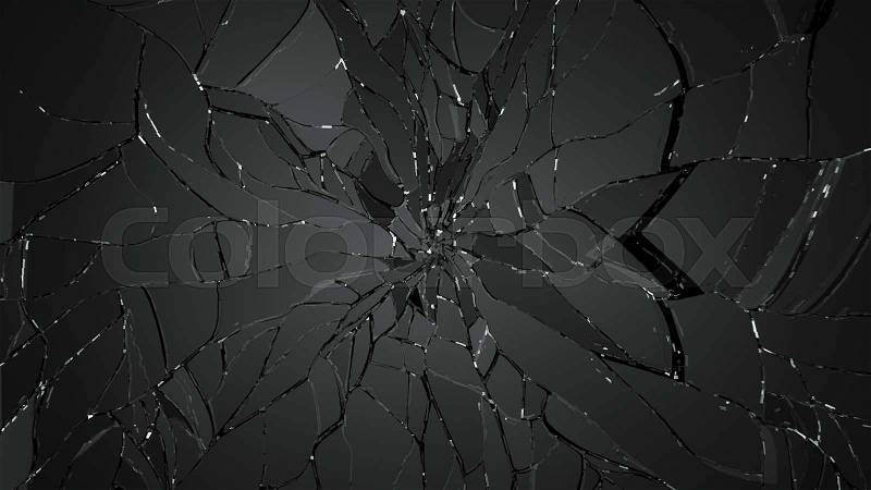Pieces of shattered or cracked glass on black. Large resolution, stock photo