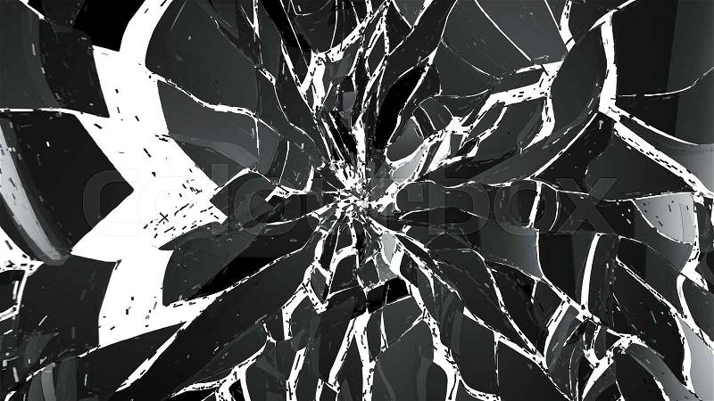 Pieces of splitted or cracked glass on white background. Large resolution, stock photo