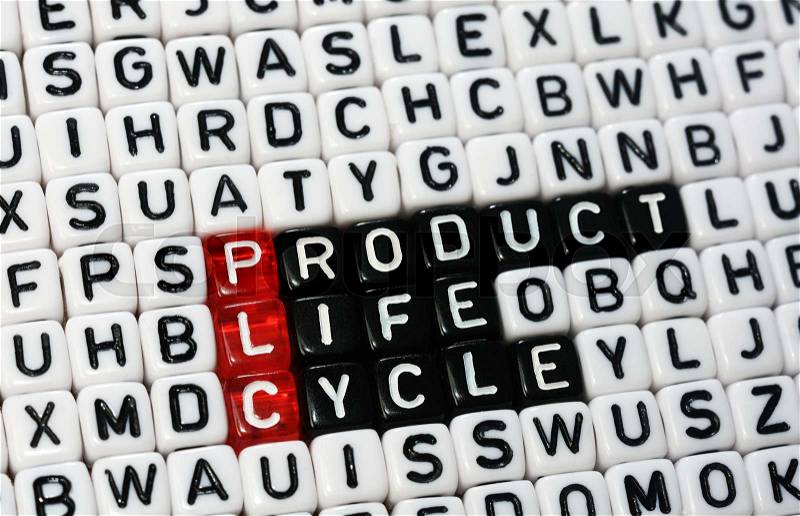 Cubes with text PLC ,Product Life Cycle, stock photo