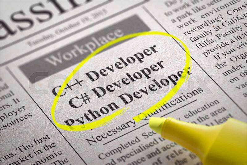 C Developer, Python Developer Jobs in Newspaper. Job Search Concept, stock photo