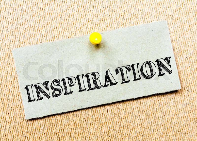 Recycled paper note pinned on cork board. Inspiration Message. Concept Image, stock photo