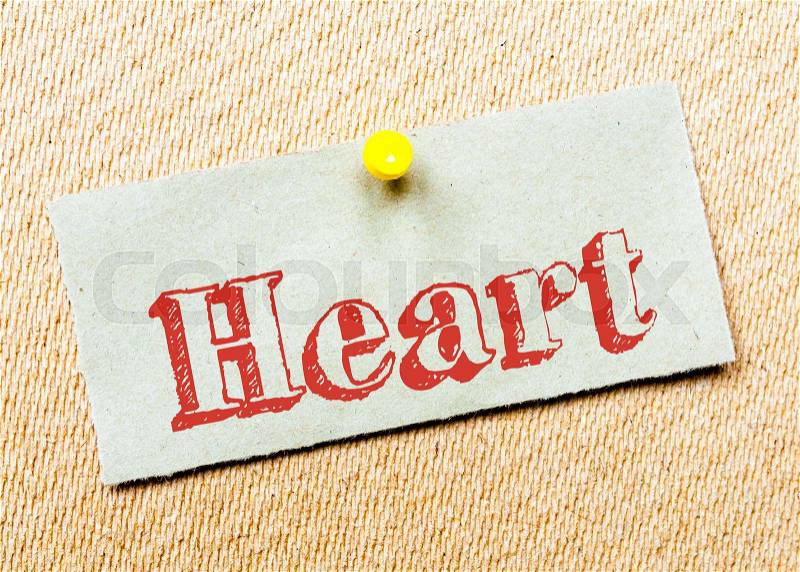 Recycled paper note pinned on cork board. Heart Message. Concept Image, stock photo
