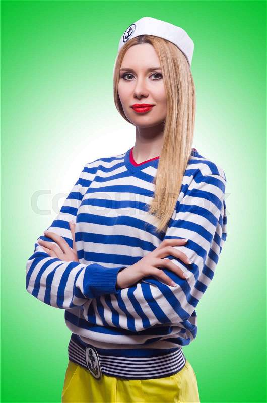 Woman in sailor costume isolated on white, stock photo