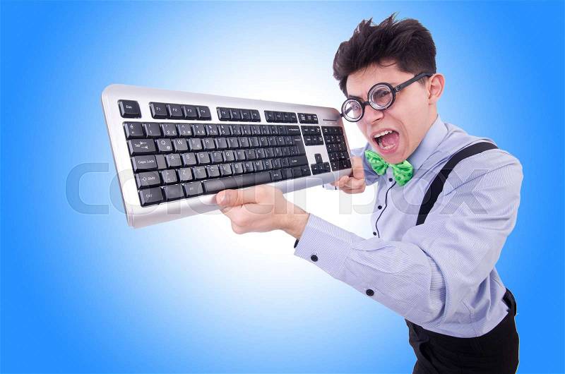 Computer geek nerd in funny concept, stock photo