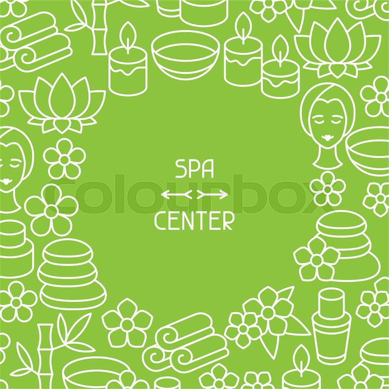 Spa and recreation background with icons in linear style, vector