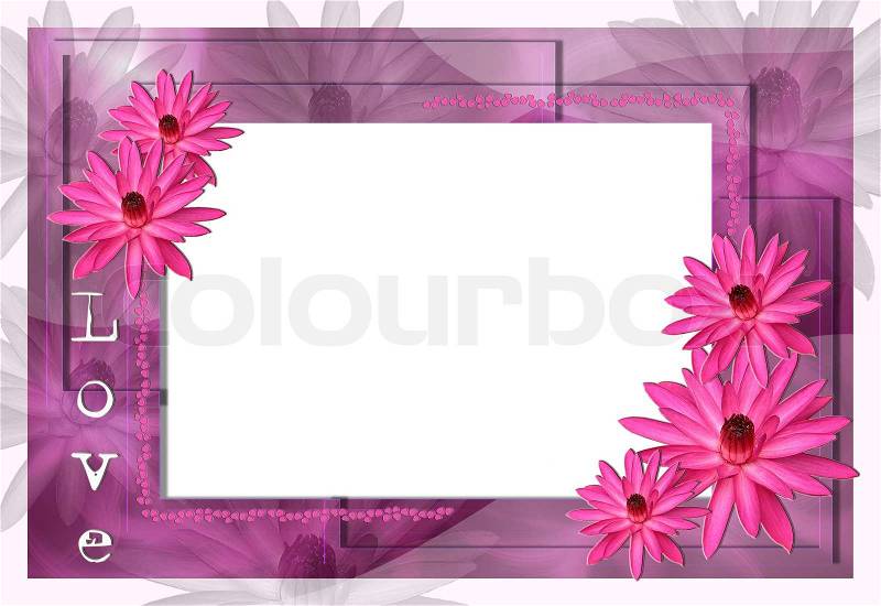 Lavender lotus border, glass frame, for background, floral border, wedding invitation or template with copy space, stock photo