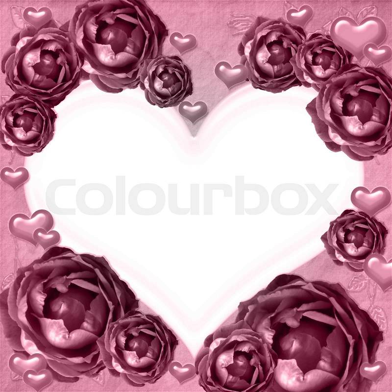 Pink roses heart frame in vintage style, stock photo