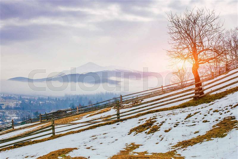 The beginning of spring in the mountains, stock photo