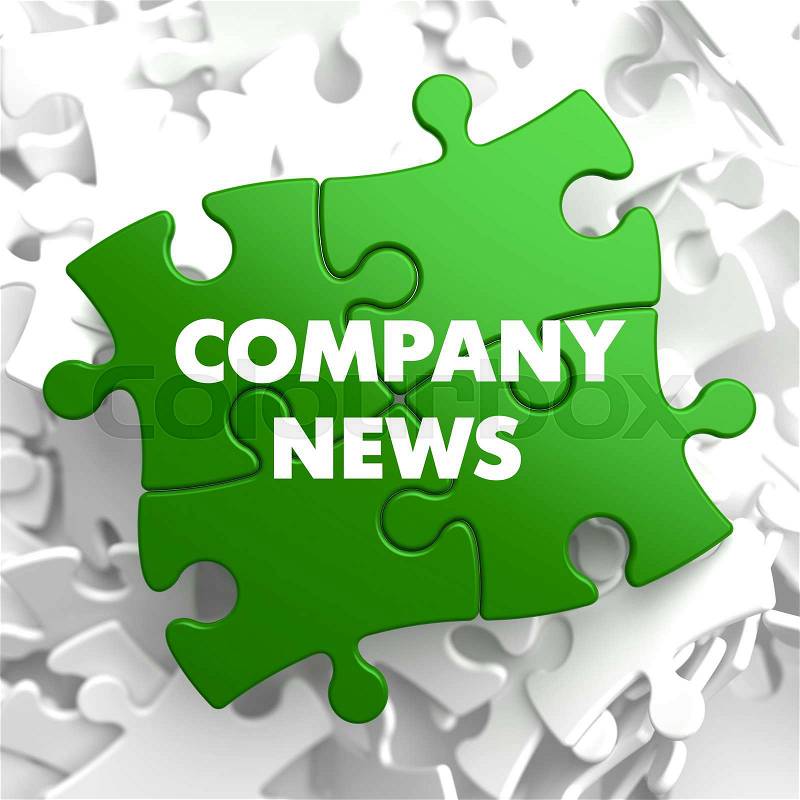 Company News on Green Puzzle on White Background, stock photo