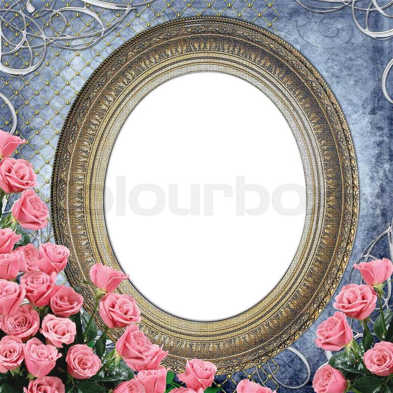 Vintage frame on grunge background with roses, stock photo