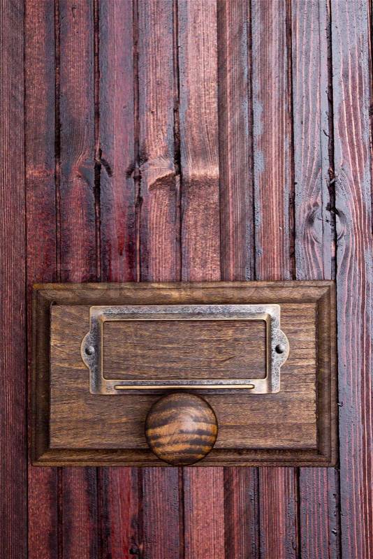Wooden drawer old-style archive cabinet. On the box set-ply plate, stock photo