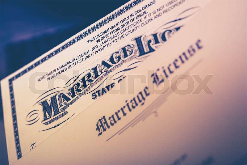 Marriage License Documents Closeup. United States Marriage License, stock photo