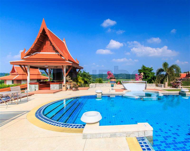 Modern resort with swimming pool, stock photo